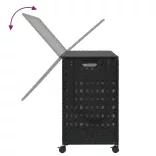 fekete rattan szennyeskosár kerekekkel 66x35x60 cm