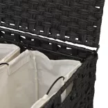 fekete rattan szennyeskosár kerekekkel 66x35x60 cm