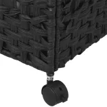 fekete rattan szennyeskosár kerekekkel 66x35x60 cm