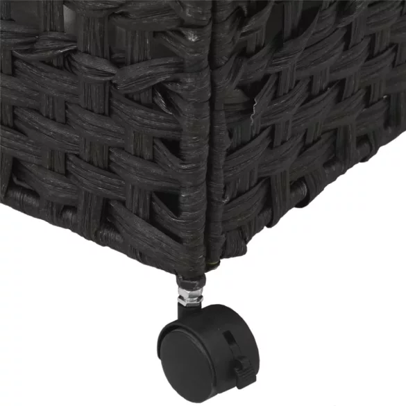 fekete rattan szennyeskosár kerekekkel 66x35x60 cm