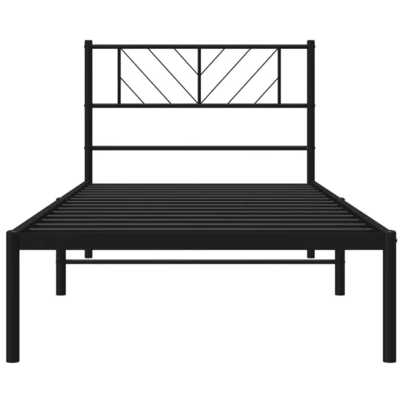 fekete fém ágykeret fejtámlával 75 x 190 cm
