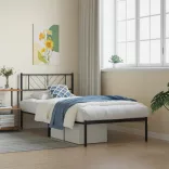 fekete fém ágykeret fejtámlával 107 x 203 cm