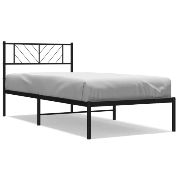 fekete fém ágykeret fejtámlával 107 x 203 cm