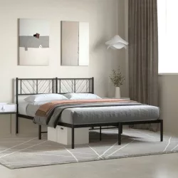 fekete fém ágykeret fejtámlával 120 x 200 cm