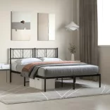 fekete fém ágykeret fejtámlával 135 x 190 cm
