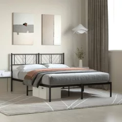 fekete fém ágykeret fejtámlával 140 x 190 cm