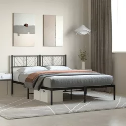 fekete fém ágykeret fejtámlával 140 x 200 cm