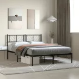 fekete fém ágykeret fejtámlával 160 x 200 cm
