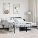 fekete fém ágykeret fejtámlával 200 x 200 cm