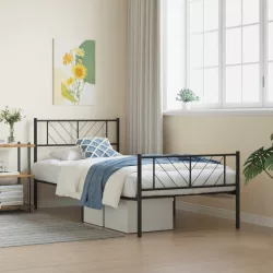 fekete fém ágykeret fej- és lábtámlával 75 x 190 cm