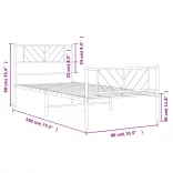 fekete fém ágykeret fej- és lábtámlával 75 x 190 cm