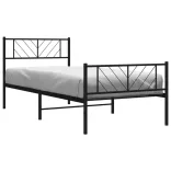 fekete fém ágykeret fej- és lábtámlával 90 x 200 cm