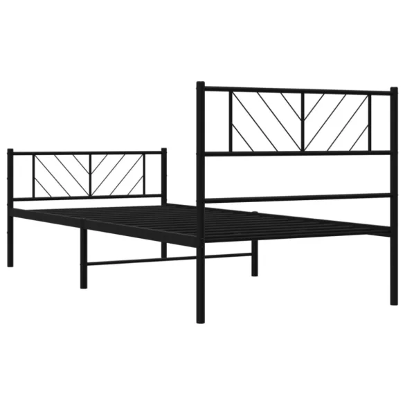 fekete fém ágykeret fej- és lábtámlával 90 x 200 cm