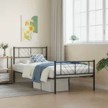 fekete fém ágykeret fej- és lábtámlával 107 x 203 cm