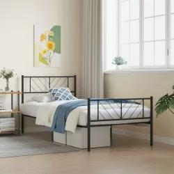 fekete fém ágykeret fej- és lábtámlával 107 x 203 cm