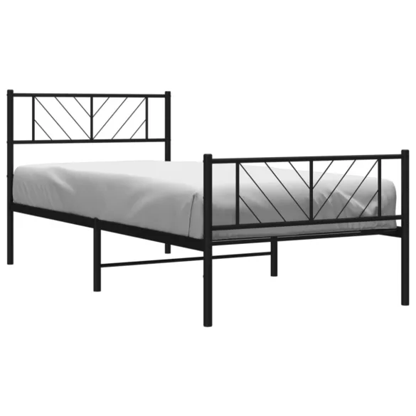 fekete fém ágykeret fej- és lábtámlával 107 x 203 cm