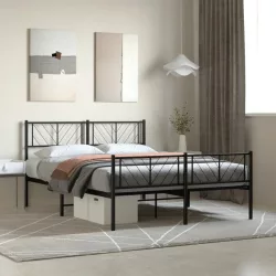 fekete fém ágykeret fej- és lábtámlával 120 x 200 cm