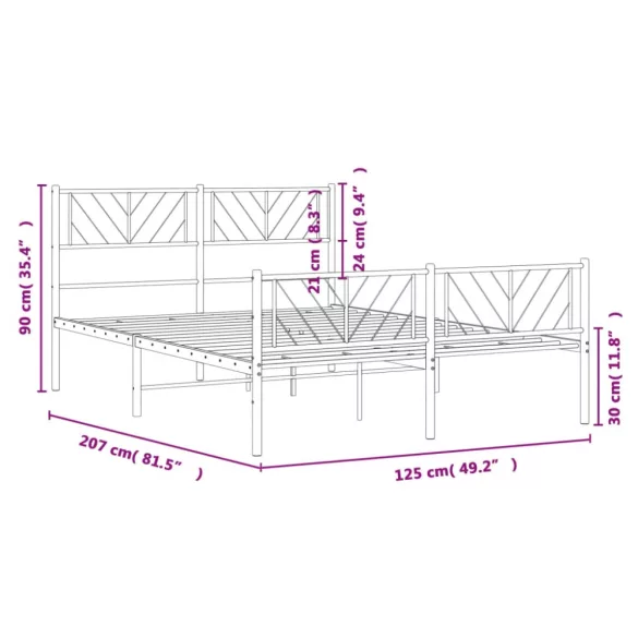 fekete fém ágykeret fej- és lábtámlával 120 x 200 cm