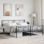 fekete fém ágykeret matrac nélkül lábtartóval 180 x 200 cm