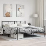 fekete fém ágykeret fej- és lábtámlával 193 x 203 cm