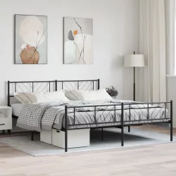 fekete fém ágykeret fej- és lábtámlával 193 x 203 cm
