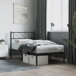fekete fém ágykeret fejtámlával 75 x 190 cm