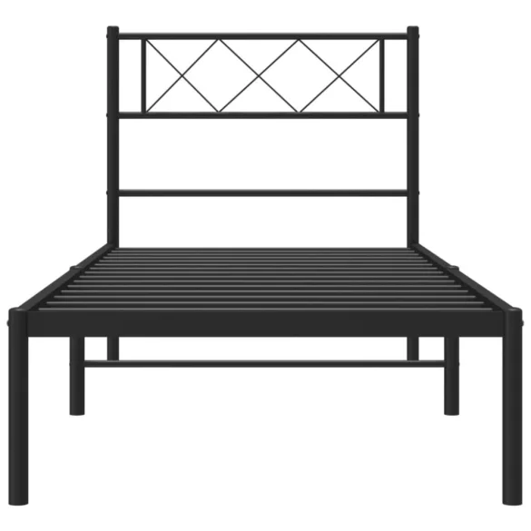 fekete fém ágykeret fejtámlával 75 x 190 cm