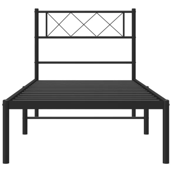 fekete fém ágykeret fejtámlával 80 x 200 cm