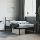 fekete fém ágykeret fejtámlával 90 x 190 cm
