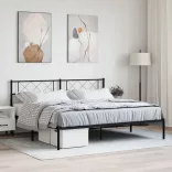 fekete fém ágykeret fejtámlával 183 x 213 cm