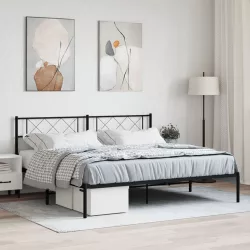 fekete fém ágykeret fejtámlával 183 x 213 cm