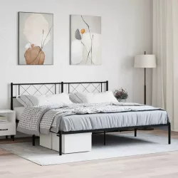 fekete fém ágykeret fejtámlával 193 x 203 cm
