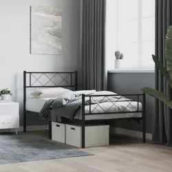 fekete fém ágykeret fej- és lábtámlával 75 x 190 cm