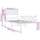 fekete fém ágykeret fej- és lábtámlával 90 x 190 cm