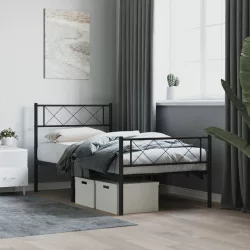 fekete fém ágykeret fej- és lábtámlával 90 x 200 cm