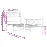 fekete fém ágykeret fej- és lábtámlával 90 x 200 cm