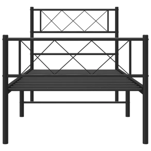 fekete fém ágykeret fej- és lábtámlával 100 x 200 cm