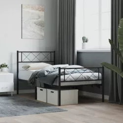 fekete fém ágykeret fej- és lábtámlával 107 x 203 cm