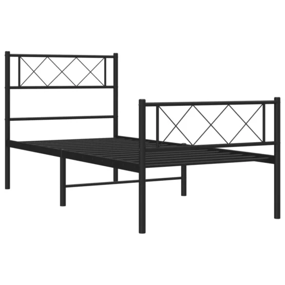 fekete fém ágykeret fej- és lábtámlával 107 x 203 cm