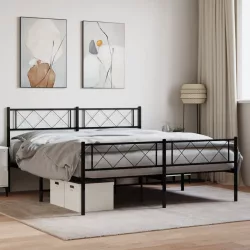 fekete fém ágykeret fej- és lábtámlával 120 x 190 cm