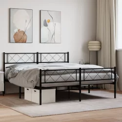 fekete fém ágykeret fej- és lábtámlával 140 x 190 cm