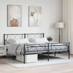 fekete fém ágykeret fej- és lábtámlával 183 x 213 cm