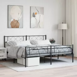 fekete fém ágykeret fej- és lábtámlával 193 x 203 cm