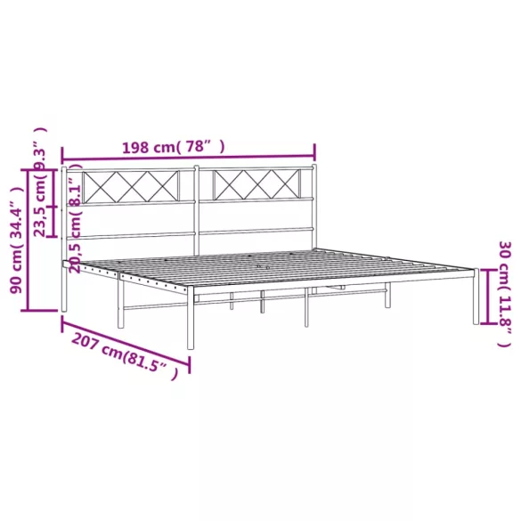 fehér fém ágykeret fejtámlával 193 x 203 cm