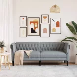 világosszürke 3 személyes szövet Chesterfield kanapé