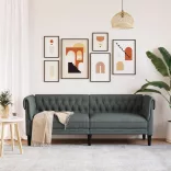 sötétszürke 3 személyes szövet Chesterfield kanapé