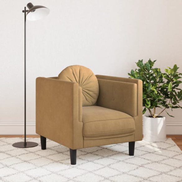 barna művelúr fotel párnával