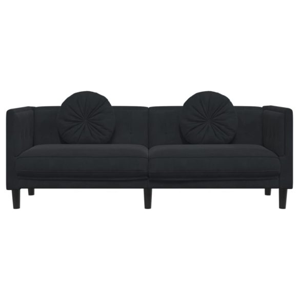 fekete bársony 3 személyes kanapé párnákkal