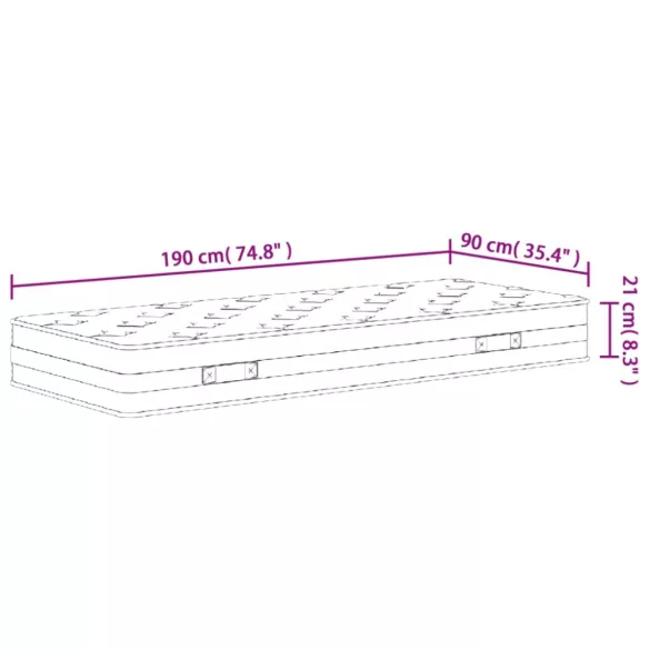 közepes egyszemélyes Bonnell rugós matrac 90 x 190 cm