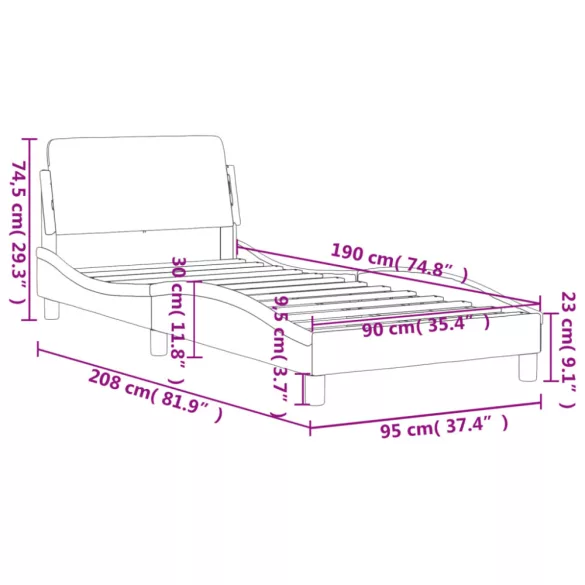 tópszínű szövet ágykeret fejtámlával Dover 90x190 cm